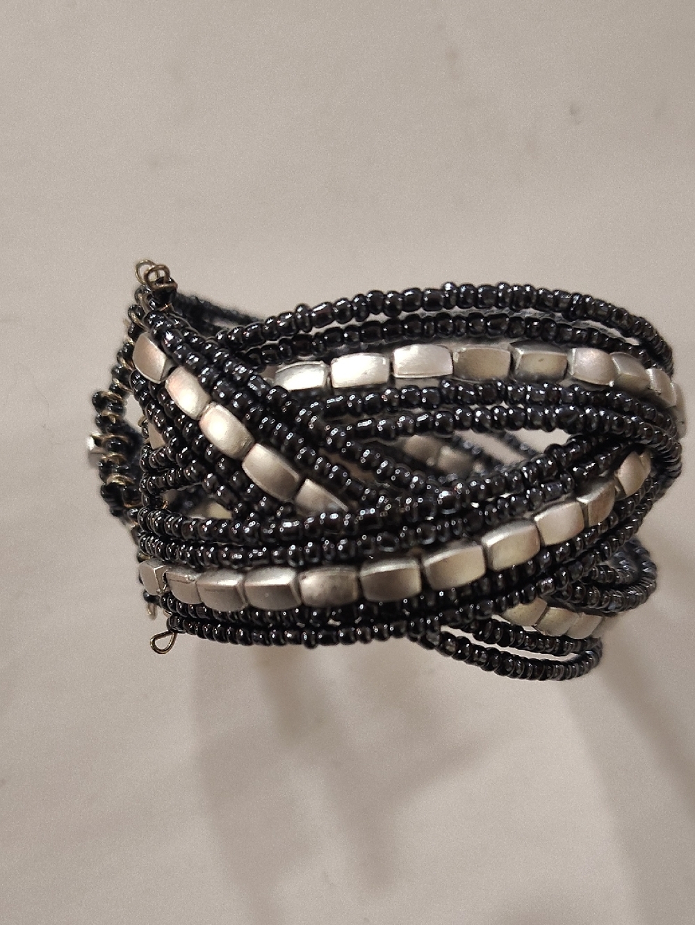Silver & Black Multi-Strand Beaded Wrap Bracelet